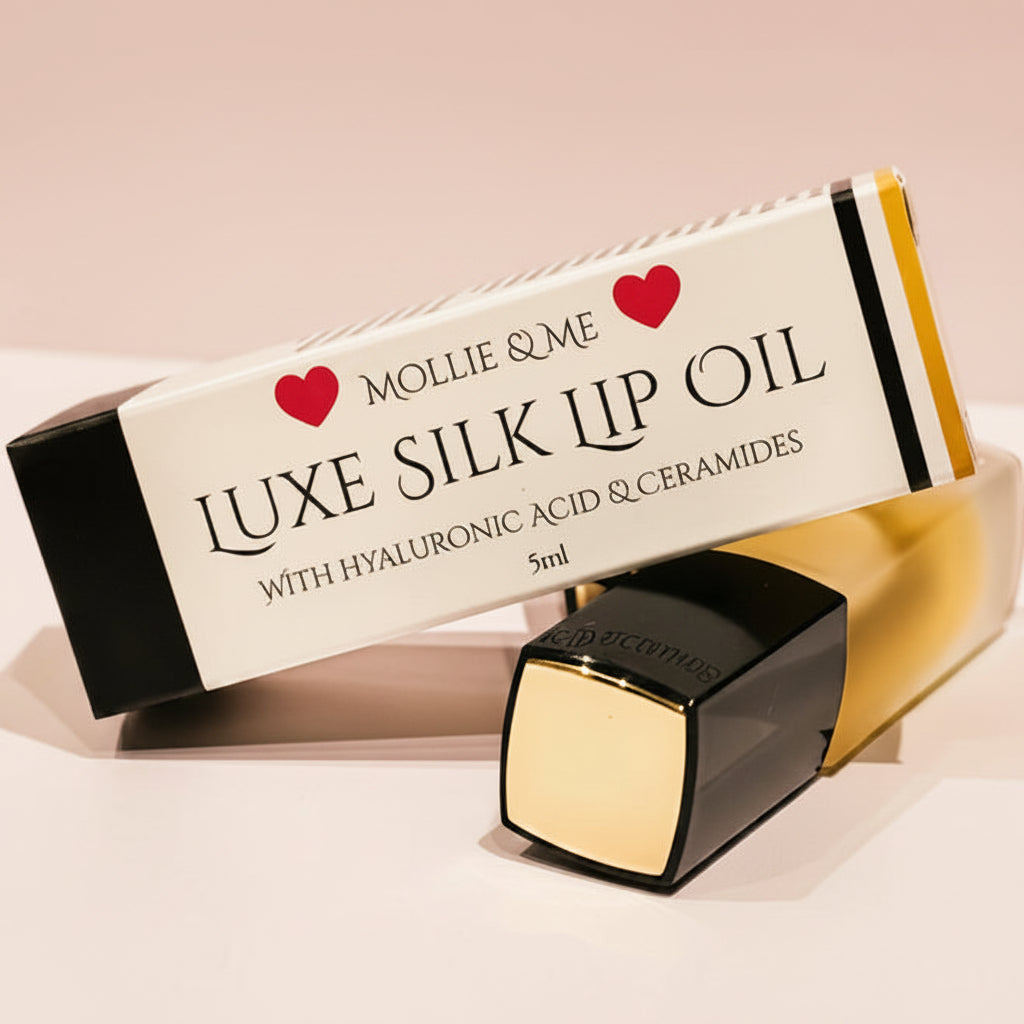 Luxe Silk Lip Oil with castor, rosehip, argan, tamanu and avocado oils. Handmade in Kent with 100% natural ingredients to nourish and hydrate lips.